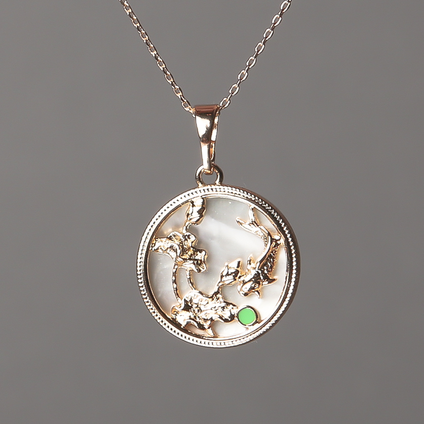 Верижка Xuping позлата 18K с висулка перламутър, зелена емайл 15 мм + -, дебелина 0,5 мм + -, дължина 48 см +