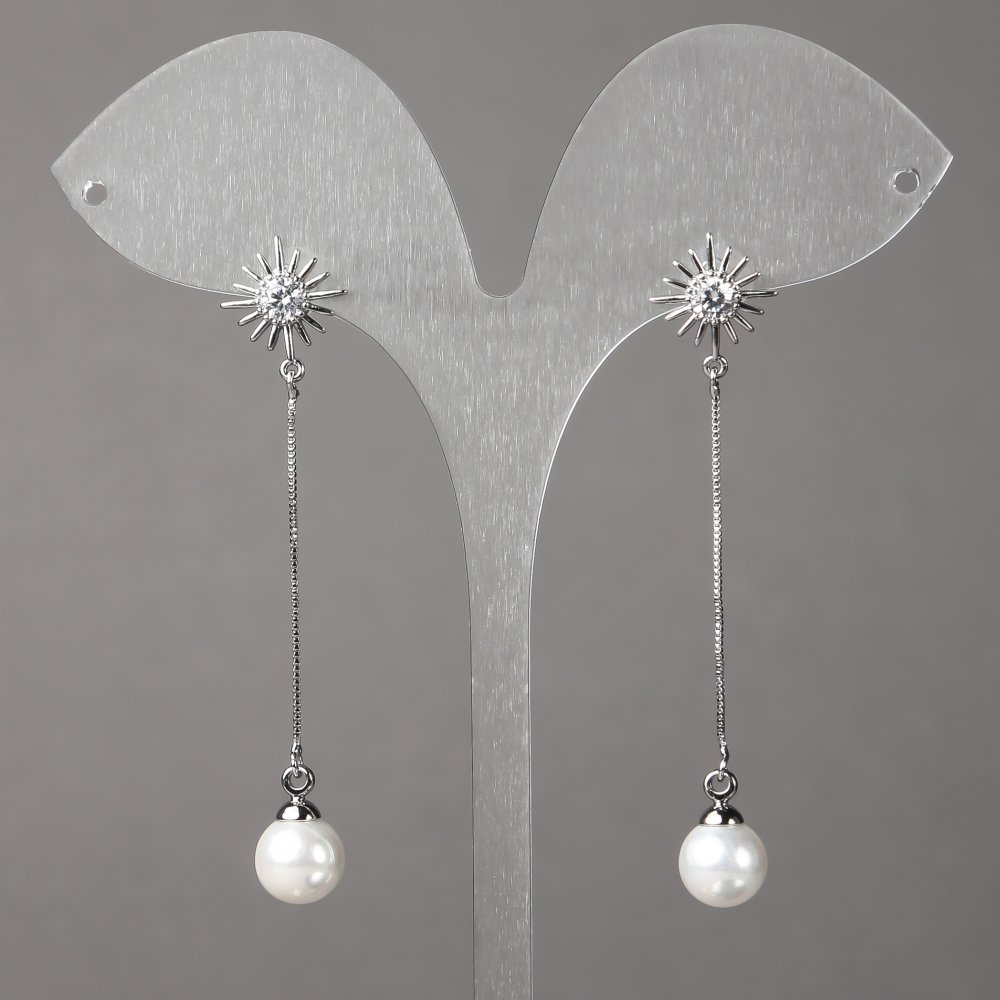 Обeци пусети Xuping Родий със кристали, мъниста и висулки 12 мм, дължина 58 мм, дебелина 0,7 мм