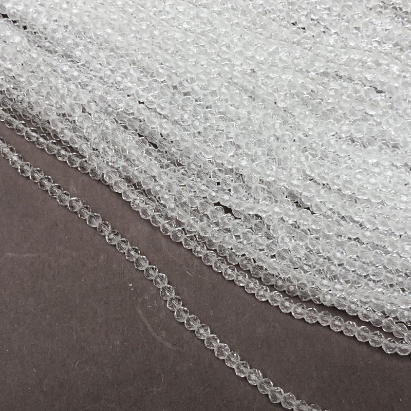 Намистини чешки кристал на конец, бял прозрачен граниран рондел, диаметър 3×2,5 мм, дължина 36 см