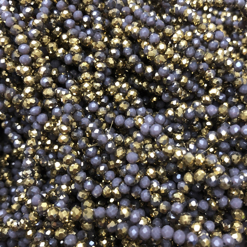 Мъниста чешки кристал на конец асортимент лилави матови с напыление гранован рондел, диаметър 3,5×3 мм, дължина 36-38 см +