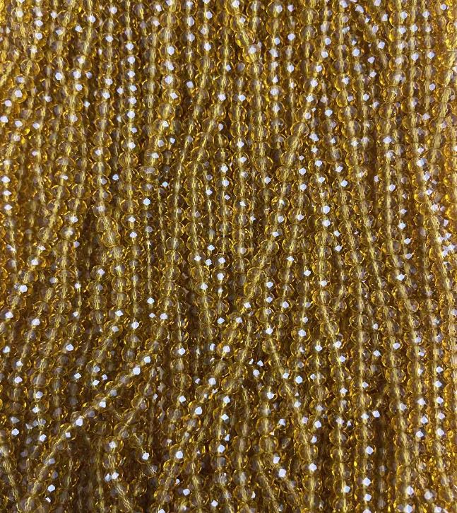 Намистини от чешки кристал на конец, бурштинов прозрачен гранен рондел, диаметър 3,5×3 мм, дължина около 33 см