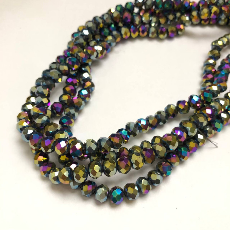 Мънисти с чешки кристал на конец със покритие, гранен рондел, диаметър 6х4,5 мм + -, дължина 38-40 см +