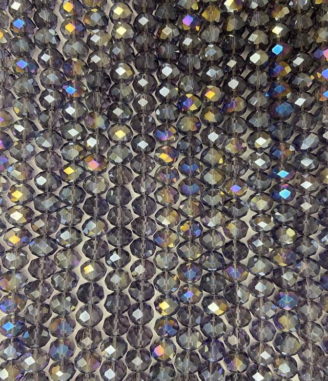 Намистини Чеський Кришталь на волосіні фіолетове з напиленням бензин гранований рондель, діаметр 8х6мм + -, довжина 40-41см +