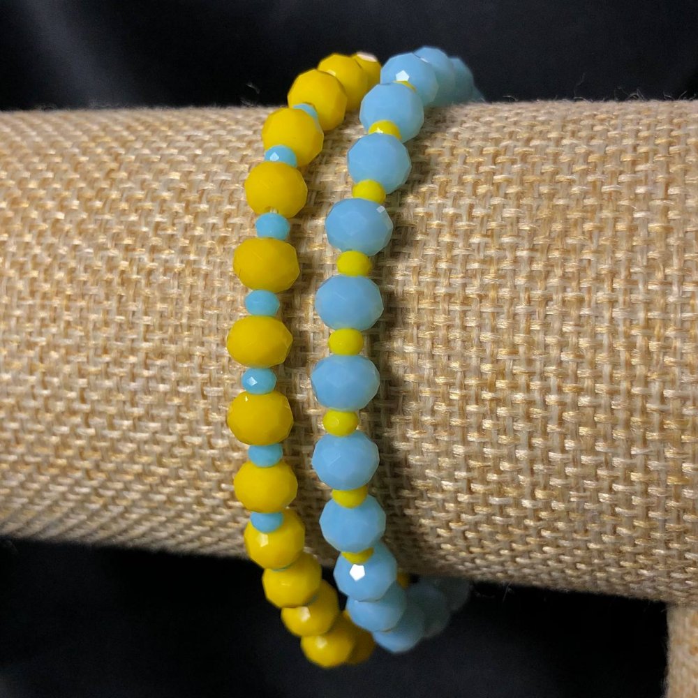 Двойна гривна на ластик от чешки кристал Украйна гранован рондел, диаметър 6х4 мм, дължина 18 см