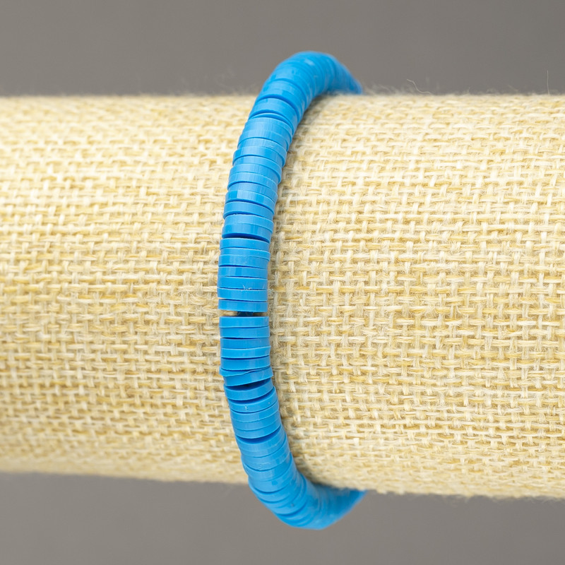 Гривна на ластик с кръгли плоски мъниста от полимерна глина, синя