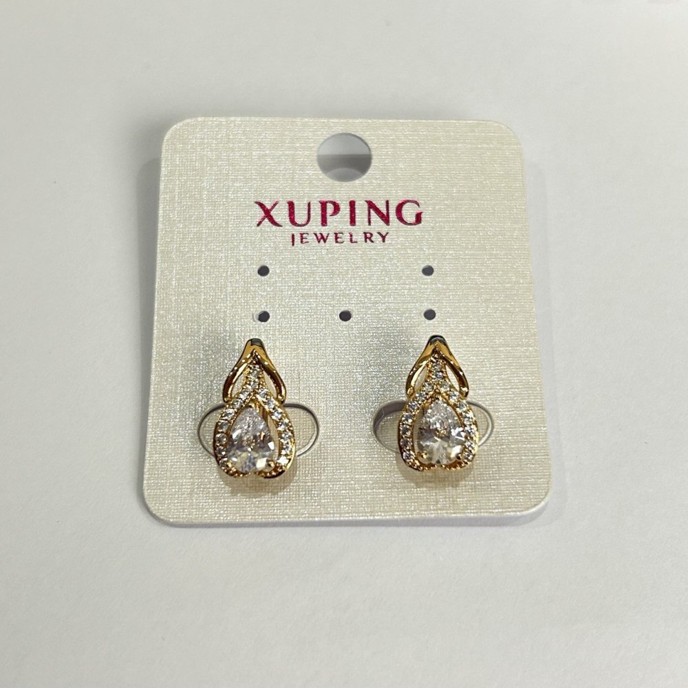 Сережки Xuping със позлата 18K с бели стрази, диаметър 15×8 мм +