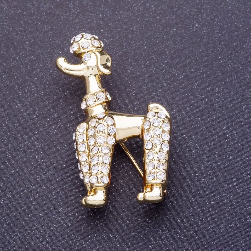 Брошка «Кралски пудел» 2х4см, цвят на метал лимонно злато