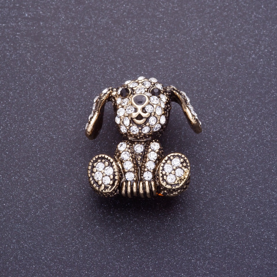 Брошка «Диамантено кученце» 2,5 см, цвят на метал: чернено злато