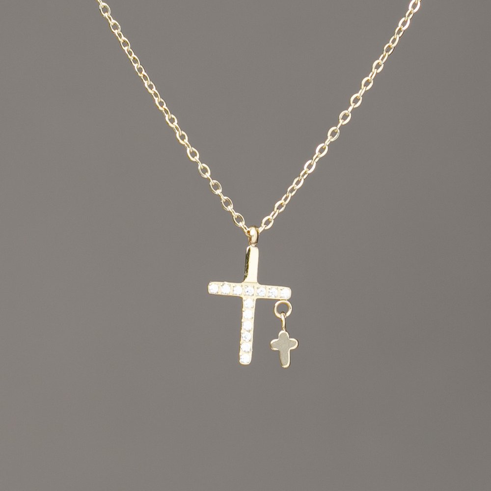 Верижка Xuping лимоново позлатяване с висулка и бели кристали 15×9 мм + -, дебелина 1 мм + -, дължина 40-45 см +