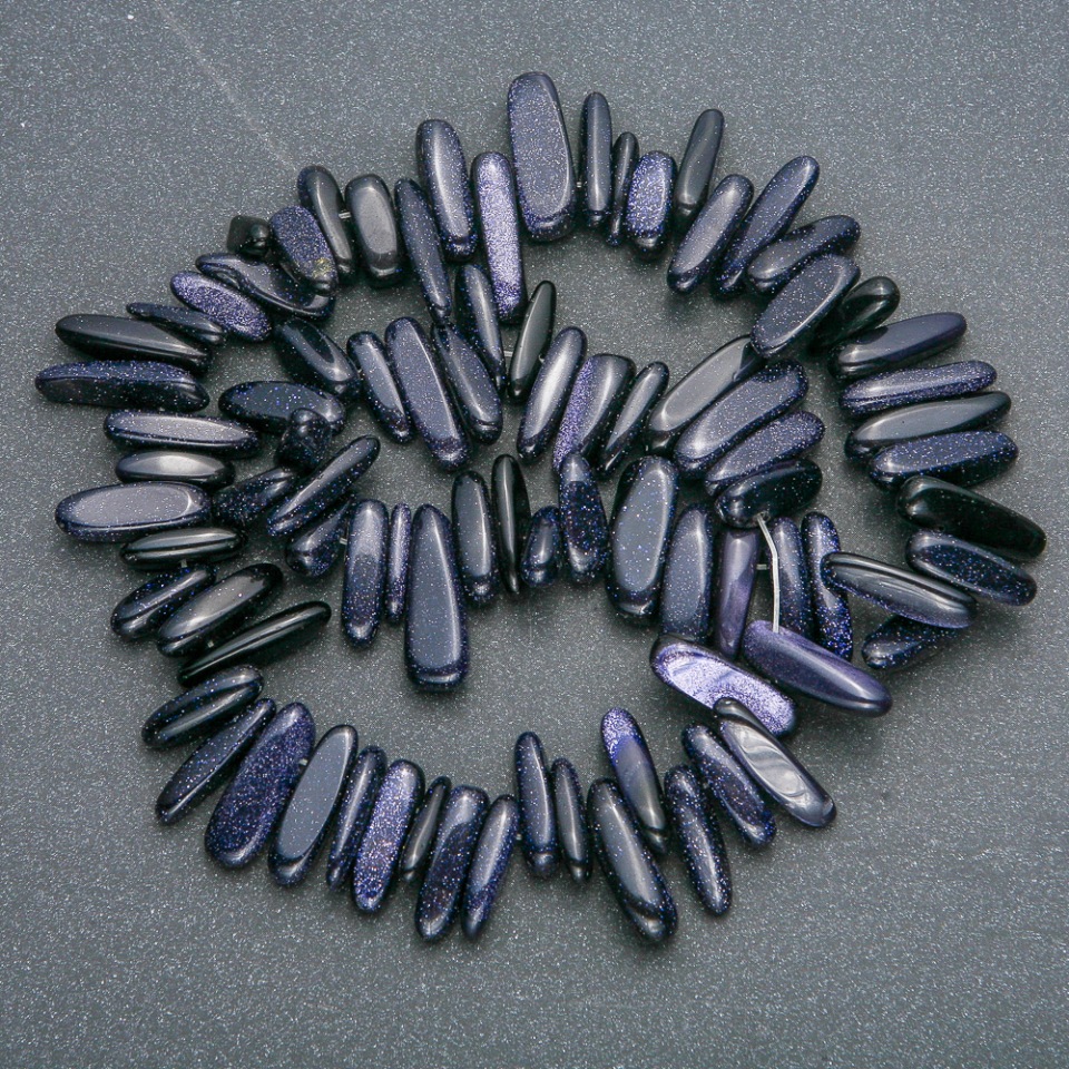 Нитка от естествен камък Авантюрин Нощ Каира късче "игла", диаметър 20×6 мм, дължина 41 см +