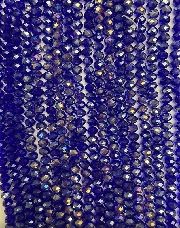 Мънисти от чешки кристал, синьо-бензинов оттенък, на конец, диаметър 8×6 мм, дължина 40–42 см