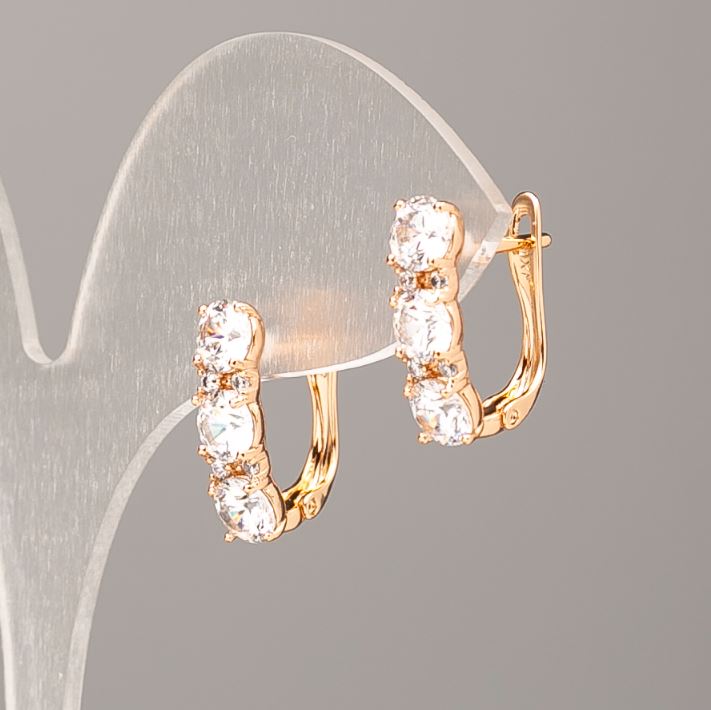 Обици Xuping позлатени 18К с бели кристали