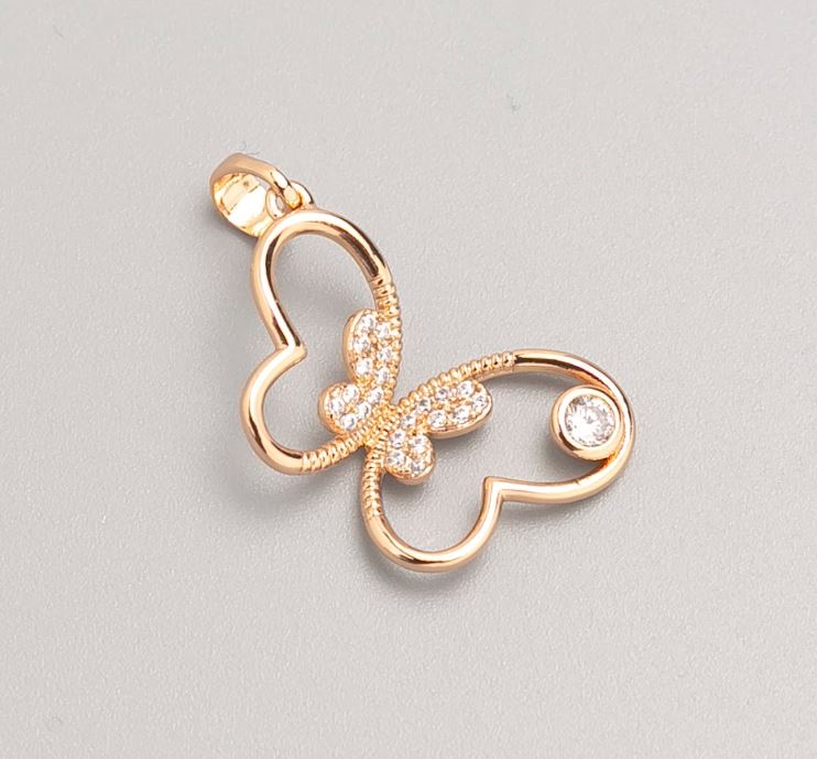 Кулон Xuping позлатяване 18K пеперуда със бели кристали, диаметър 23×17 мм+