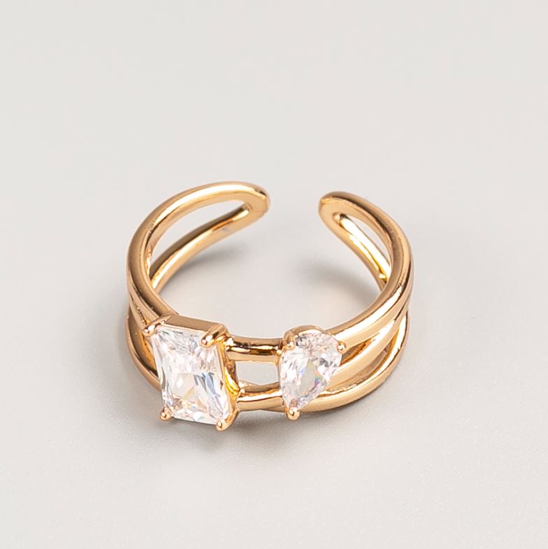 Пръстен Xuping в златист метал с бял камък, размери 16, 18