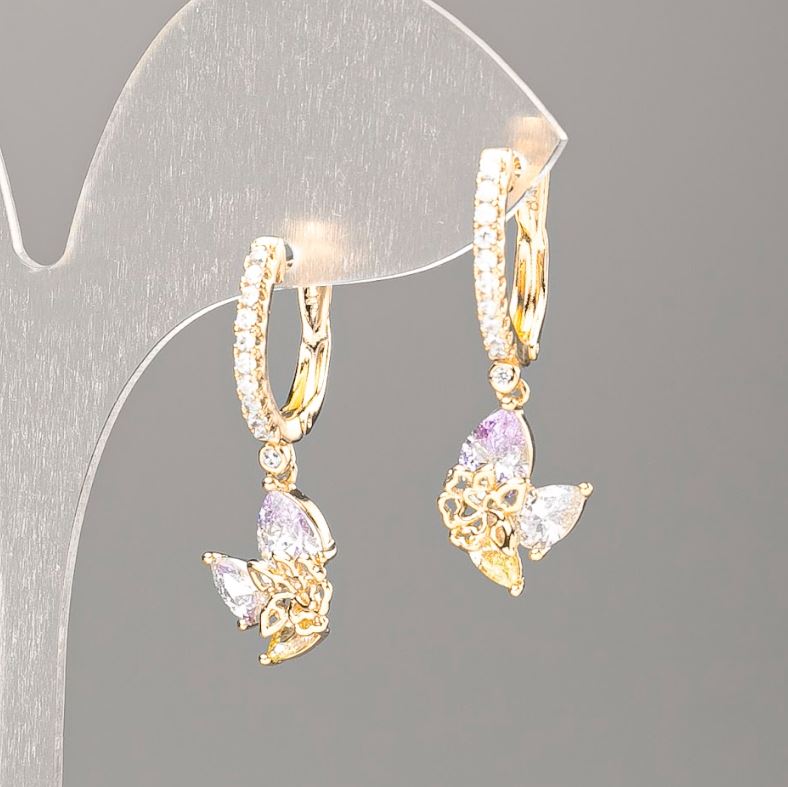 Сережки Xuping с разноцветни камъни 30×10 мм «позлатяване 18К»