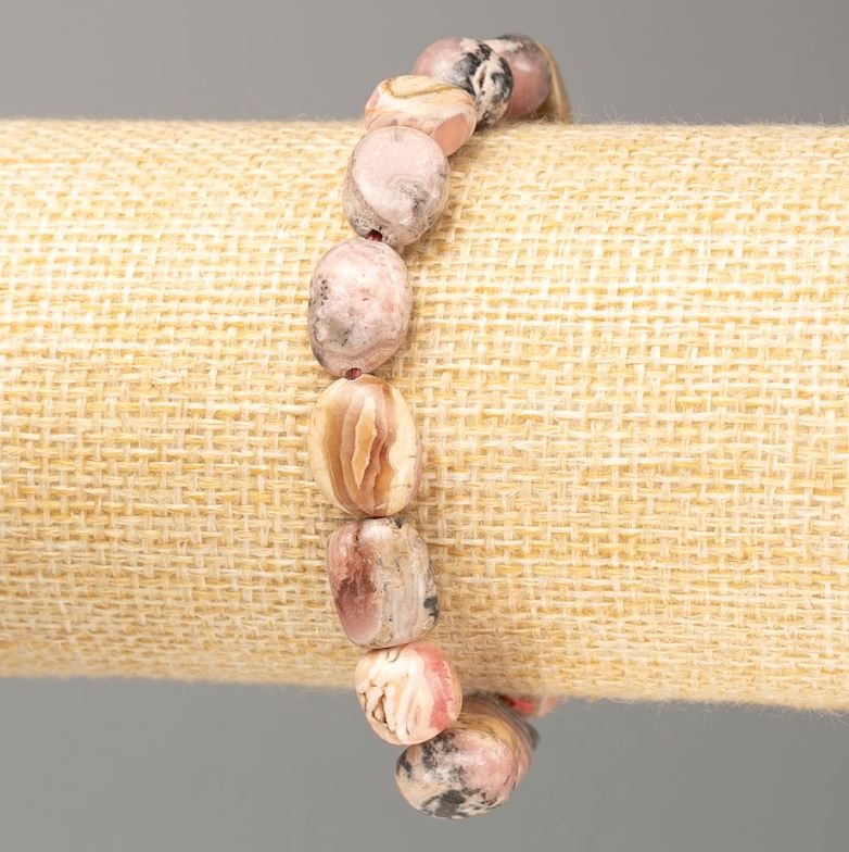 Браслет от естествен камък родохрозит галтови камъни, диаметър 12×8 мм (±) мм, дължина 18 см