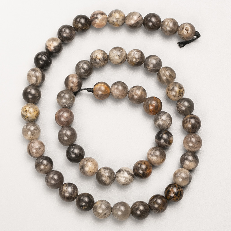 Мъниста от слънчев камък, естествен камък, гладко топче на конец, диаметър 7,5 мм, дължина 39 см +