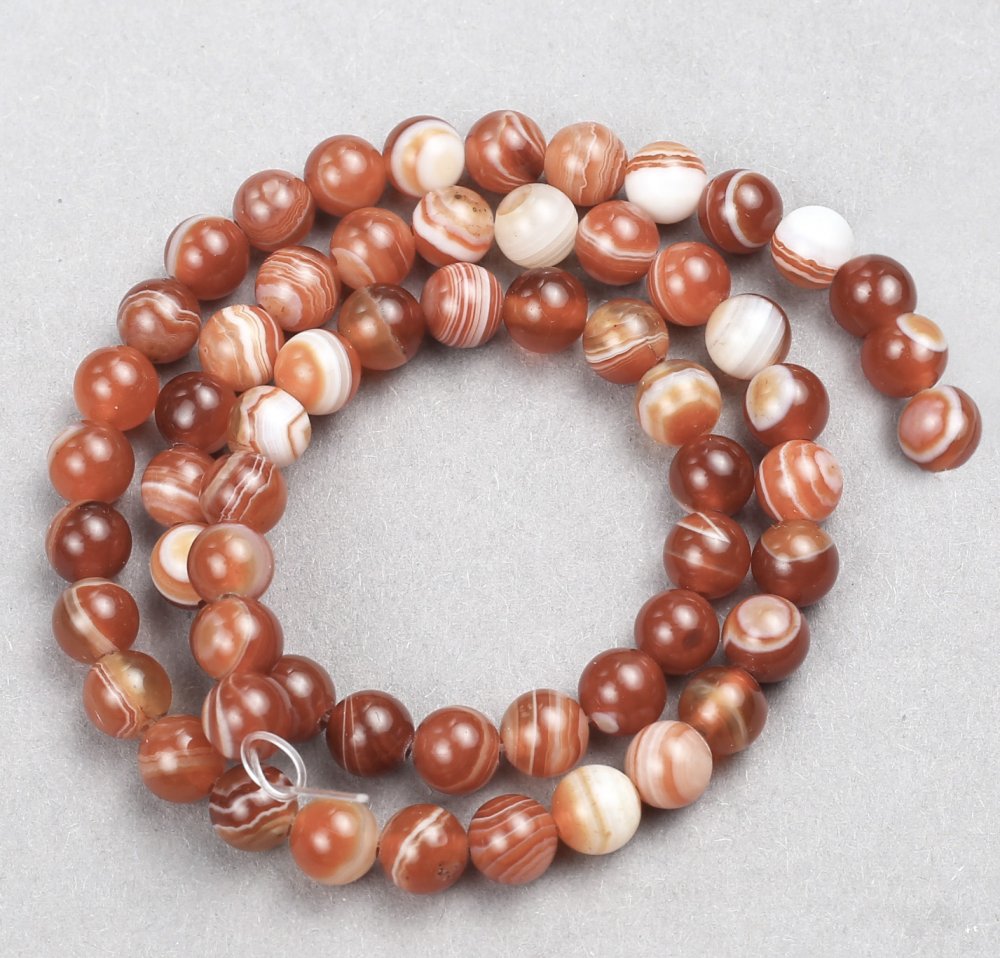 Агатни мъниста, оранжеви, гладко топче, диаметър 6 мм, дължина 38 см, на конец