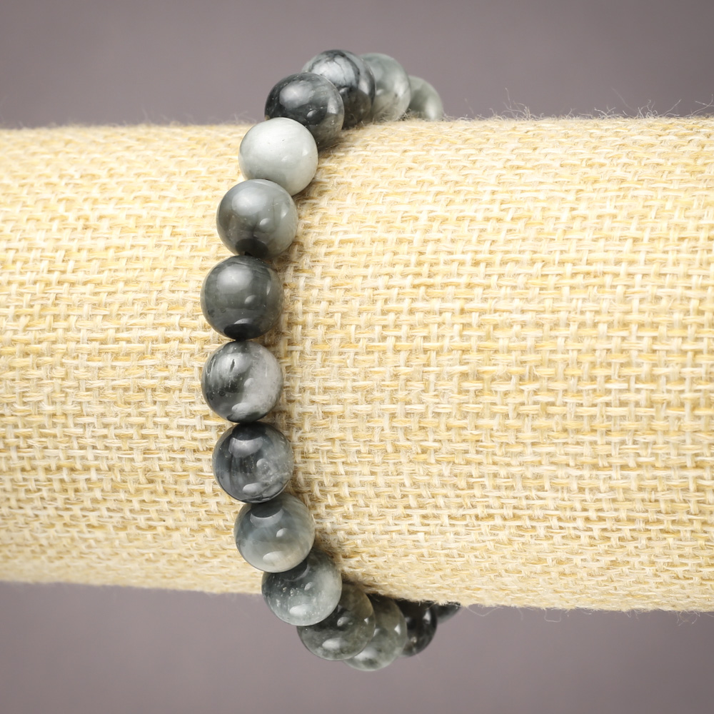 Браслет на ластик от естествени камъни „Соколино око“ гладко топче, диаметър около 8 мм