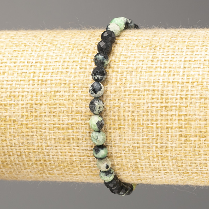 Браслет от естествен камък хризокола, гранована мъниста, диаметър 5 мм, дължина 18 см (еластичен)