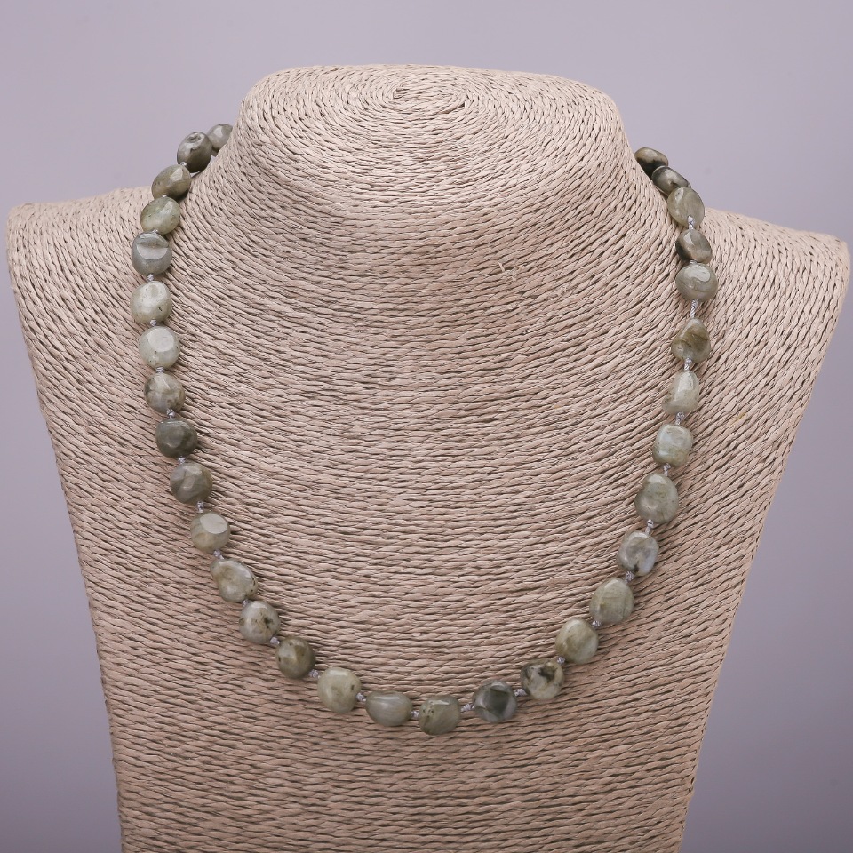 Огърлица от естествен лабрадорит с фасети, диаметър 9×13 мм, дължина 48 см