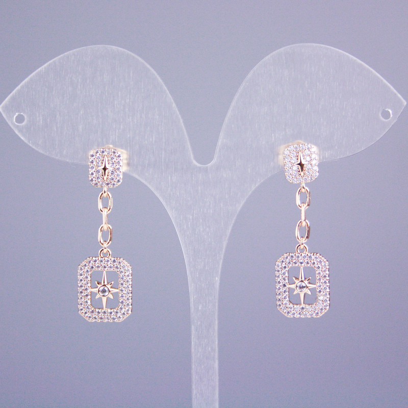 Обички пусети Xuping позлатяване 18K с бели кристали, дължина 34 мм+