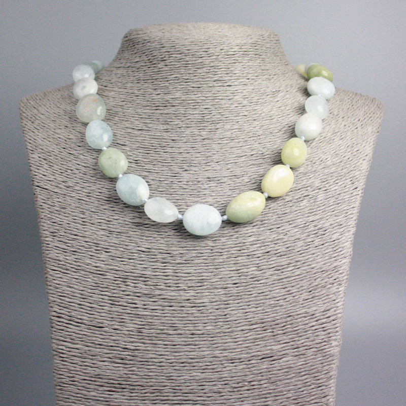 Колие от морганит, естествен камък, галтови мъниста, диаметър 14×11 мм, дължина 49 см+-