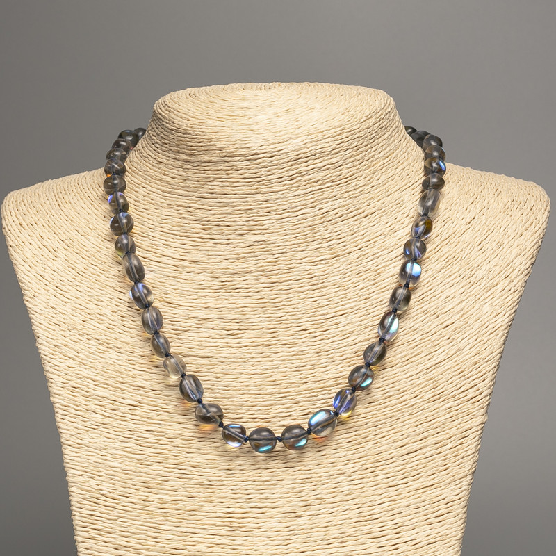 Намисто Опалове скло сіро-блакитний галтівка, діаметр 8х10мм+-, довжина 50см+