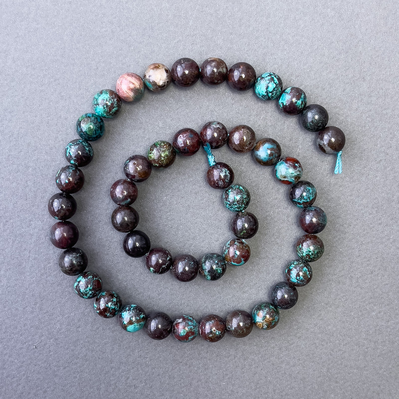 Хризоколови мъниста, естествен камък, гладка топка, диаметър 8,5 мм, дължина 39 см