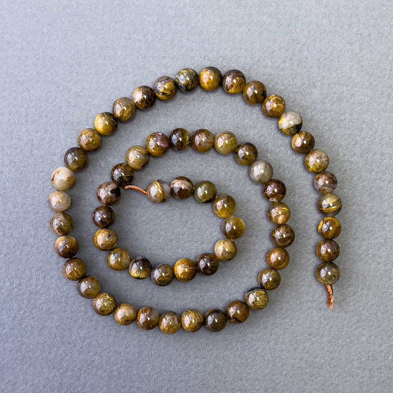 Мънисти жълт Петерсит — естествен камък, гладка топка, диаметър 6,5 мм, дължина 40 см