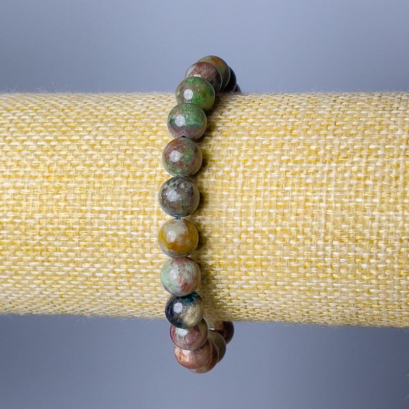 Браслет кавунов гранат от естествен камък, гладко топче, диаметър 8,5 мм, дължина 18 см (еластичен)