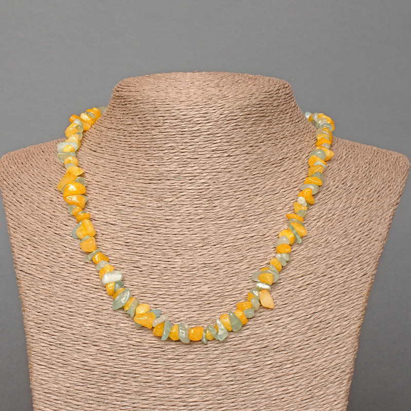 Ожерелие „Украйна“ аквамарин естествен камък и тониран кварц, крихта, диаметър 8×4 мм, дължина 48 см