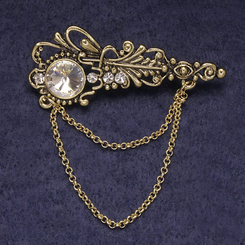 Брошка Акцент бели стрази и кристал, златист метал 55х22мм