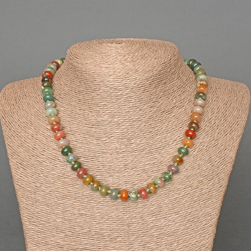 Ожерелие от зелена яшма, естествен камък, гладък рондел, диаметър 8х5 мм ±, дължина 46 см ±